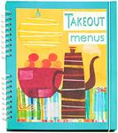 Meadowsweet Kitchens Takeout Menu Holder Organizer, Restaurant Coupon & Menu Binder w/ 8 Large Pockets, 10 Sticker Labels, & Elastic Closure, Take Out Menu Book Sleeve Spiral Binder (Colorful Kitchen)