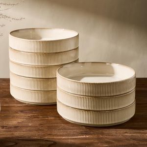 famiware Star 7.5" Pasta Bowls Set, Salad Bowl Set of 8, Double Reactive Glaze, Stackable, Ideal for Your Friend for Housewarming, Festivals, Cream
