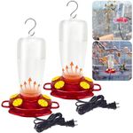 Lanathel Heated Hummingbird Feeders for Outdoors for Winter, 15 Ounces Plastic Hummingbird Feeder with 4 Feeding Ports, 2-in-1 Hummingbird Feeder for Outdoors Hanging & Window Suction Cup (2 Pack)