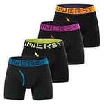 INNERSY Boxers for Men Anti Chafing Underwear Front Cotton Trunks Black Underpants Pack of 4 (M, 4 Black with Colorful Waist)