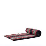 Leewadee - Foldable Floor Mattress - Japanese Roll Up Futon -Trifold Tatami Mat- Guest Floor Bed - Camping Mattress - Thai Massage Mat, Kapok Filled, 190 x 70 cm, Black Red