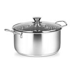 Penguin Home Stock Pot 24 cm, 5 Litre Stainless Steel Stockpot with Glass Lid & Steam Vents Induction Safe Soup Pot Soup Pan Casserole Pot Double Pouring Lips Cooking Pot Set - 24 x 12cm