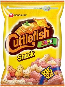 Nongshim Cuttlefish Snack, Butter Grilled Squid Flavor, Crispy Savory Korean Snacks, Whimsical Squid Shape, Kids Snack, Big Size, Family Pack, 9.2 oz (1 Pack)