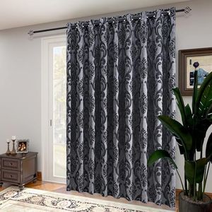 NAPEARL Sliding Door Curtains Gothic Style Patio Doors Curtains, Room Divider Curtain 1 Sliding Panel Black Grey Jacquard Vintage Floral Damask Pattern Window Drapes with Grommet Top Extra Wide
