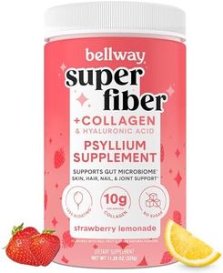 Bellway Super Fiber Powder + Collagen, Sugar-Free Psyllium Husk Powder with Collagen Peptides and Hyaluronic Acid for Gut Health, Healthy Skin, Nails, Bones & Joints, Strawberry Lemonade (20 Servings)