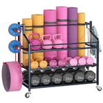 VILAWLENCE Home Gym Storage Rack Cart for Dumbbells for Large Rolling Yoga Mat Dumbbells Kettlebells and Strength Training Equipment, Dumbbell Weight Rack with Wheels and Hanging Hooks