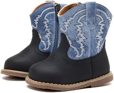 BMCiTYBM Baby Cowboy Cowgirl Boots Infant Western Boots Toddler Boys Girls Round Toe Ridingl Boots for All Seasons 6 9 12 18 24 Months Black Blue Size 4 Toddler