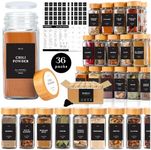 FINESSY Glass Spice Jars with Labels Black Bamboo, 36pcs Seasoning Containers, Spice Containers Set with Shaker Lids Seasoning Jars, 4oz Empty Spice Bottles Storage, Herb Jar Seasoning Organizer