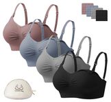 Angelhood Nursing Bra for Breastfeeding with Removable Bra Pads Seamless Nursing Bra with Support, Pack of 4, Dark Pink/Grey Blue/Grey/Black, Large