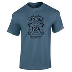 Dead Set Studio Mens 60th Birthday Gift T Shirt - 1964 All Original Parts - Born in 1964, 60th Birthday Gifts for Him, 60th Birthday Gift Idea for Men Indigo Blue Size L