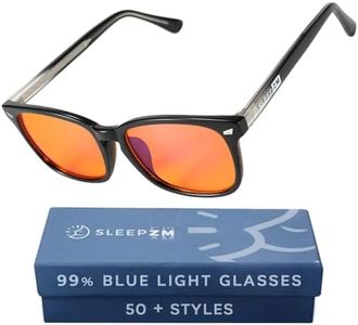 Sleep ZM Premium 99.9% Orange Blue Light Blocking Glasses + Foldable Silk Hard Case for Computer, TV, Gaming Use Improve Sleep Quality for Women + Men