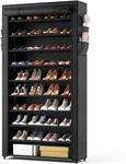 ROJASOP 10 Tier Shoe Rack with Covers,Large Capacity Stackable Tall Shoe Shelf Storage to 50-55 Pairs Shoes and Boots Sturdy Vertical Shoe Rack Organizer for Closet Entryway Garage Bedroom