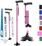 HONEYBULL Walking Cane for Men & Women - Foldable, Adjustable, Collapsible, Free Standing Cane, Pivot Tip, Heavy Duty, with Travel Bag | Walking Sticks, Folding Canes for Seniors & Adults [Pink]