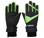 SNOTEK Kids Winter Gloves for Ski, Snowboarding, Snowmobiling (Black/Green, S)