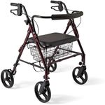 Medline Heavy Duty Rollator Walker with Seat, Bariatric Aluminum Rolling Walker Supports up to 400 lbs, Burgundy