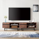 WAMPAT Modern TV Stand Set of 2 for TVs up to 90 inches,Entertainment Center TV Table with Storage Cabinets Media Console for Living Room,84",Brown