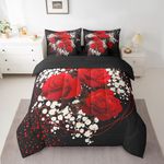 Erosebridal Red Rose Bed in a Bag Queen Comforter Set 7 Piece,Romantic Garden Flower Bedding Sets Botanical Blossom Sheet Set with Comforter