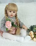 PRIMIL Realistic Newborn Cute Long Blonde Hair Baby Doll || 21 Inch Soft Baby Doll || Soft Slicone Doll With Shoes, Shock, Bottle, Teddy Bear, Cloth Body Handmade Collectible Doll (Pack Of 1)
