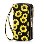 HAWEE Double Zipper Wallet for Woman Clutch Purse with Cell Phone Holder for Smart Phone/Card/Coin/Cash, Sunflower, 6.9*3.5*1.9 inch,