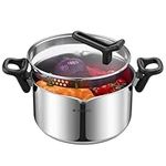 Navaris Stainless Steel Stock Pot 5.3L - Built-in Strainer, Free Standing Glass Lid, Lid & Utensil Holder, Easy Draining Handles, Polished Soup Pot, Dishwasher Safe Induction Ready