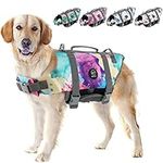 EMUST Dog Life Vests, Adjustable Dog Life Jacket with Rescue Handle, Dog Flotation Vest for Small/Medium/Large Dogs, XS, Multicolors