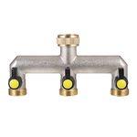 Brass Garden Tap Splitter, 3 Way Tap Connector 3/4" Tap Diverter Adapter Hose Splitter Outdoor Multi Tap Hose Bib Splitter Connection for Home Garden Outdoor Faucet with On/Off Individual Valves