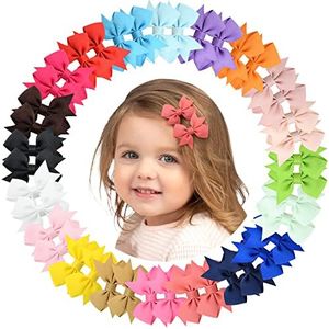 40pcs 2" Mini Grosgrain Ribbon Pinwheel Hair Bows Alligator Clips for Baby Gilrs Toddlers Kids in Pairs