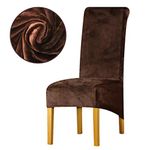 LANSHENG Velvet Dining Chair Covers, Stretch Large Chair Slipcovers for Dining Chairs Set of 4, Washable Removable Kitchen Chair Seat Protector for Dining Room (Coffee, Set of 4)