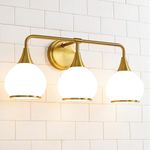 HAHZT Brushed Gold Bathroom Light Fixtures 3-Lights Vanity Lights with Milky White Frosted Glass Shade Bathroom Vanity Light 22.4 inch Wall Sconce Lighting Bath(Exclude E26 Bulb)