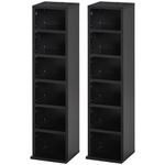 HOMCOM 204 CD Media Display Shelf Unit Set of 2 Blu-Ray Tower Rack w/Adjustable Shelves Bookcase Storage Organiser, Black