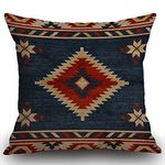 Smooffly Vintage Southwest American Cushion Cover,Cotton Linen Throw Pillow Case Square Standard Home Decorative Blue Red 18X18 Inch Pillowcase 45X45cm