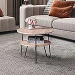 GOLDFAN Round Coffee Table with Storage Shelves,2-Tier Sofa Table Small Wooden Table for Living Room&Home Office