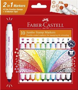 Faber-Castell Jumbo Stamp Markers Pack of 10 - Assorted Double-Ended Markers For Stamping and Colouring (51-010180) Multicolor