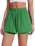 PINSPARK 2 in 1 Athletic Shorts Womens Gym Workout Shorts with Soft Liner High Waisted Sports Shorts Quick Dry Cute Tennis Short Kelly Green M