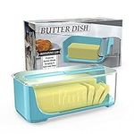 YICOCHI Butter Dishes with Lid for Countertop, Large Plastic Covered Butter Holder Container with Knife,Transparent & Green