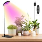 YUYMIKA Grow Lights for Indoor Plants Full Spectrum, 48 LEDs Plant Light for Indoor Plants with 2 Mounting Options, 3 Optional Spectrums, 3/9/12Hrs, 10 Brightness, 7"-26" Height Adjustable (Black)