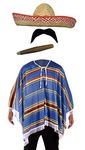 Mexican Fancy Dress set - Poncho + Sombrero + Cigar + Moustache