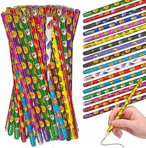 Playbees Emoticon No 2 Pencils for Kids - 144 Pack Bulk Kids Pencils #2 with Erasers - Assorted Smiley Birthday Party Favors, Classroom Prizes, Goody Bag Stuffers, Teacher's Educational Supplies