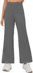 UK loees Girls Flare Pants Kids High Waisted Button Casual Yoga Bootcut Pants Bell Bottoms with Multiple Pockets Dark Grey