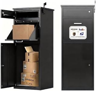 Package Delivery Boxes for Outside,44"H Steel Large Parcel Drop Box for Outdoor and Porches,Packages Mails Anti-Theft Waterproof Lock Box(Black,No Assembly Required)