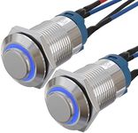 APIELE (Pcs of 2) 12mm Momentary Push Button Switch High Round Head Stainless Steel 1 Normally Open with Ring Led (Blue)