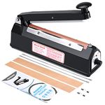 METRONIC 8 inch Bag Sealer, Black Impulse Heat Sealer for Plastic Bags, Poly Bag Sealing Machine with Repair Kit. Clean, Crisp and Fast Sealing Machine