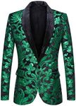 PYJTRL Men Fashion Velvet Sequins Floral Pattern Suit Jacket Blazer (Green, L)