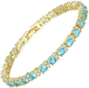 RIZILIA Eternity Tennis Bracelet & Round Cut Aquamarine Color Cubic Zirconia in 14K Yellow Gold Plated, 7 inch
