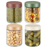 Set of 4 Glass Storage Jars with Lids, 16 oz Kitchen Airtight Overnight Oats Containers for Salad Dressings Sauces Snack Containers Candle Glass Jars, Wide Mouth Leakproof Storage Jars