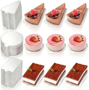 Dicunoy 300 PCS Mini Cake Boards - 3" Silver Mousse Dessert Displays Base Tray, Cupcake Cake Plates for Parties, Wedding, Birthday, Restaurant Buffet, Round, Triangle, Rectangular