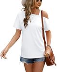 JINKESI Women's Short Sleeve Tunic Tops Casual Summer Cold Shoulder Blouse Shirts, A2 White, X-Large