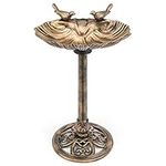 CHRISTOW Plastic Resin Bird Bath for Garden, Clam Shell Pedestal Birdbath, Traditional Style, Rustic Metal Effect, Standing Outdoor Water Bowl Feeder, 80cm x 50cm x 38cm (Bronze)