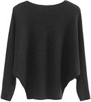 Etyepoh Womens Jumper Boat Neck Batwing Sleeve Casual Knitted Baggy Pullovers Sweater Tops (1-Black)