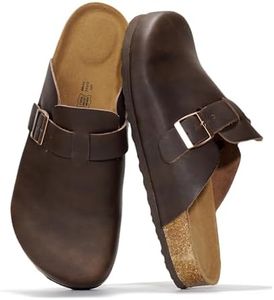 Project Cloud Mens Clogs - Full Grain Genuine Leather Memory Foam Clogs for Men Arch Support Cork Footbed - Non Slip Platform Mules (Brooklyn,CHOCDIS,13)